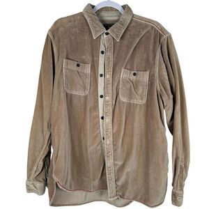 True Grit Men’s Tan Corduroy Button Up Long Sleeve Outdoor Work Shirt Size Large